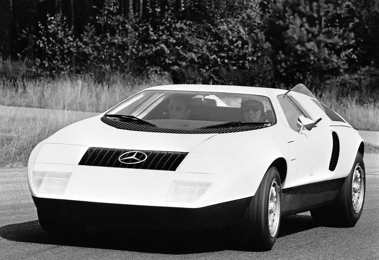 mercedes, testbed, 70s, car, sportscar, diesel, wankel, engine, AC, gullwing