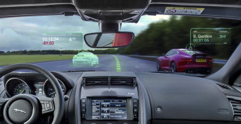 Technolgy in the forefront. The Jaguar Virtual Windscreen is intended to help drivers on the race track get the most out of their car. It offers the driver an augmented reality view of the world by projecting images onto the windshield that can provide detailed at-a-glance information about the world around them.