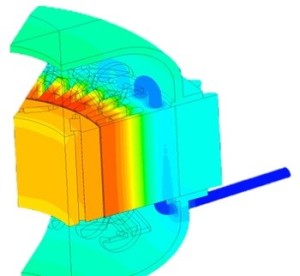 ANSYS Fluent results depicts the temperature in the coolant and the coolant. ANSYS Maxwell heat loss feeds into Fluent Simulation.