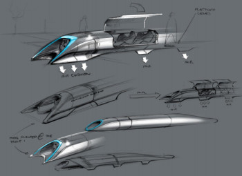 Concept drawing of Hyperloop pod. Courtesy of Tesla Motors.