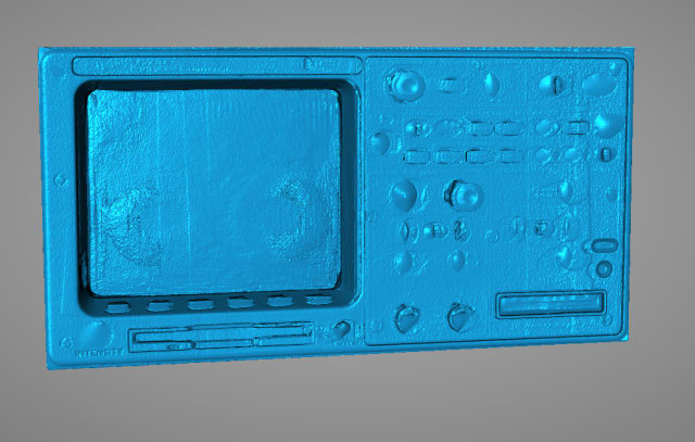 Front panel of an oscilloscope scanned with the EinScan-SP after adding watertight mesh.