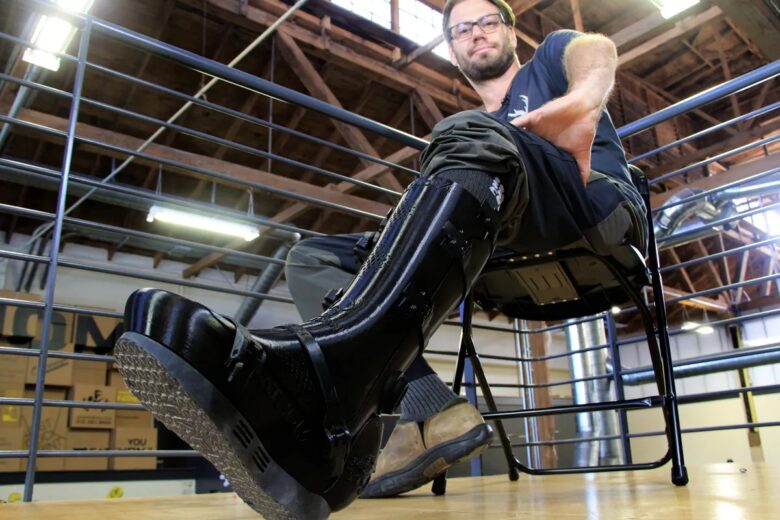 Mike North wearing the 3D-printed Boomcast.