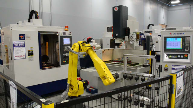 Robotic cell for producing graphite electrodes. (Image courtesy of Absolute Machine Tools.)