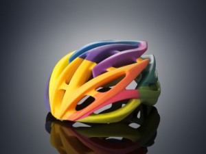 Bike helmet 3D printed on the Objet500 Connex3 Color Multi-material 3D Printer in one print job using VeroCyan, VeroMagenta, and VeroYellow (Photo: Stratasys Ltd.)