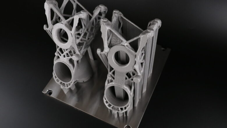 A metal 3D-printed component with complex geometries.