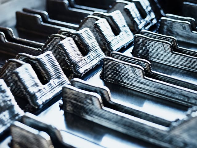 Titanium components for the Boeing 787 Dreamliner after emerging from the MERKE IV RPD machine ready for finish machining. (Image courtesy of Norsk Titanium.)