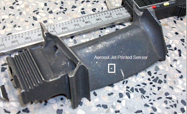 3D-printed sensor on aircraft component. (Image courtesy of the Welsh Centre for Printing and Coating.)