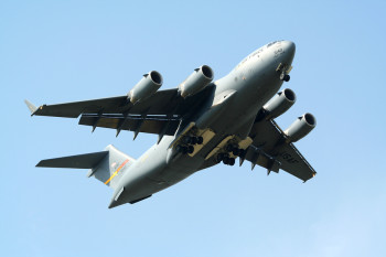 A C-17 Globemaster III taking flight.